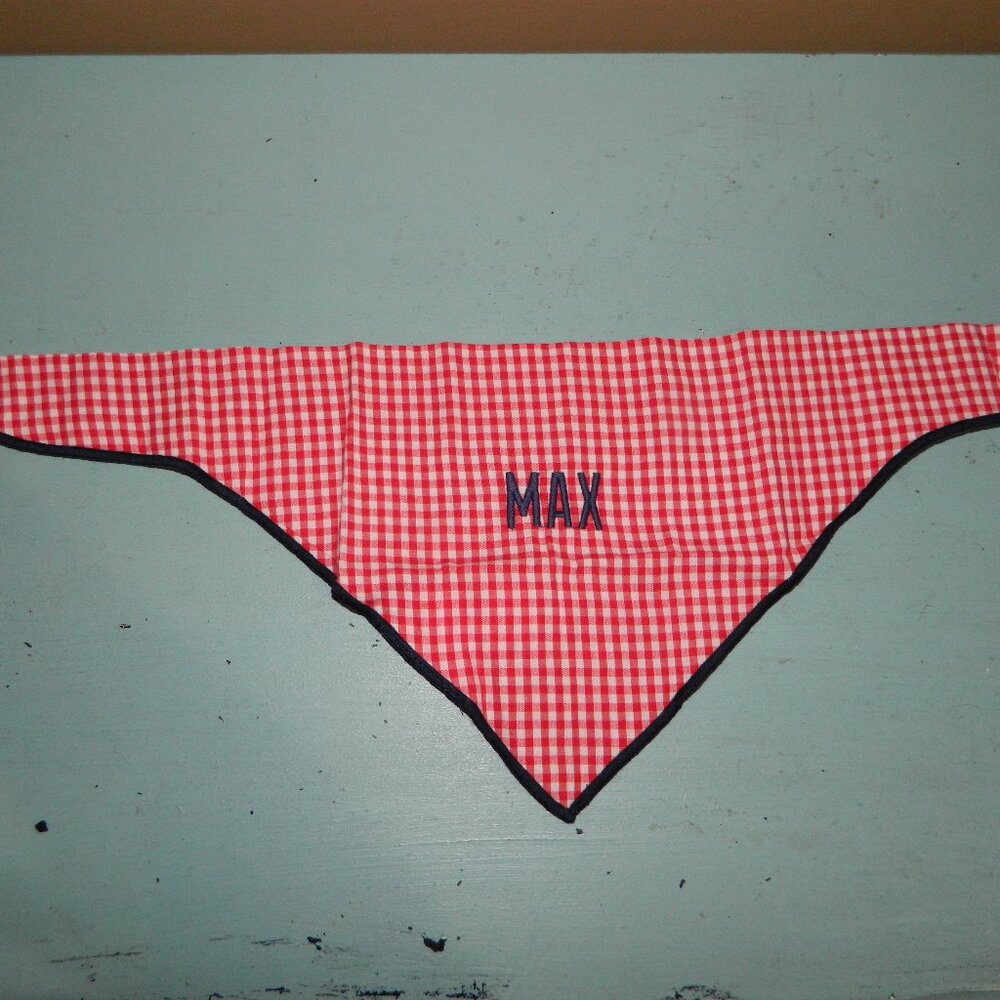 Mark & Graham Red Gingham Patterned Dog Bandana "MAX" Sz S/M (QQ-14)